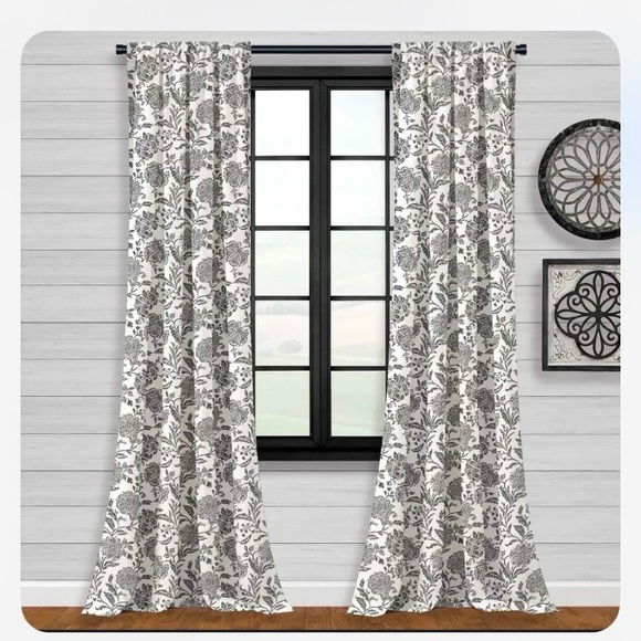 Floral black and White Curtains - Picture 1 of 7
